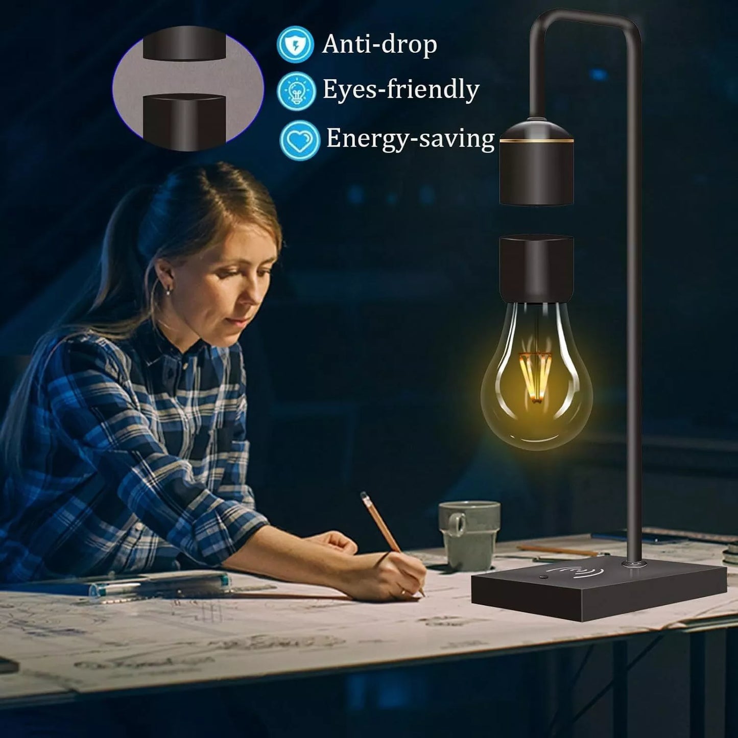 Magnetic Levitating Light Bulb with Luxury Wireless Charging Pad Office Gifts