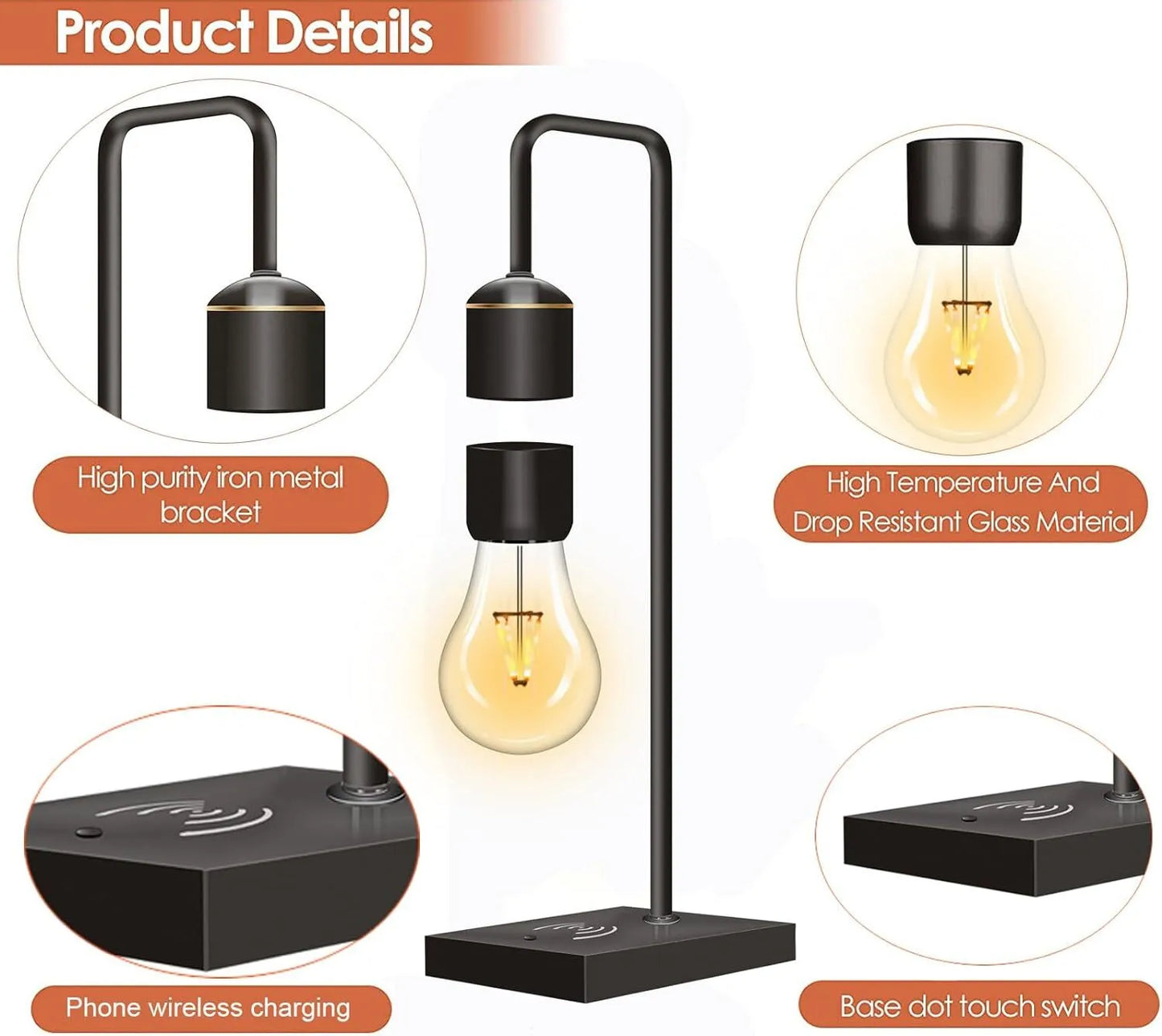 Magnetic Levitating Light Bulb with Luxury Wireless Charging Pad Office Gifts