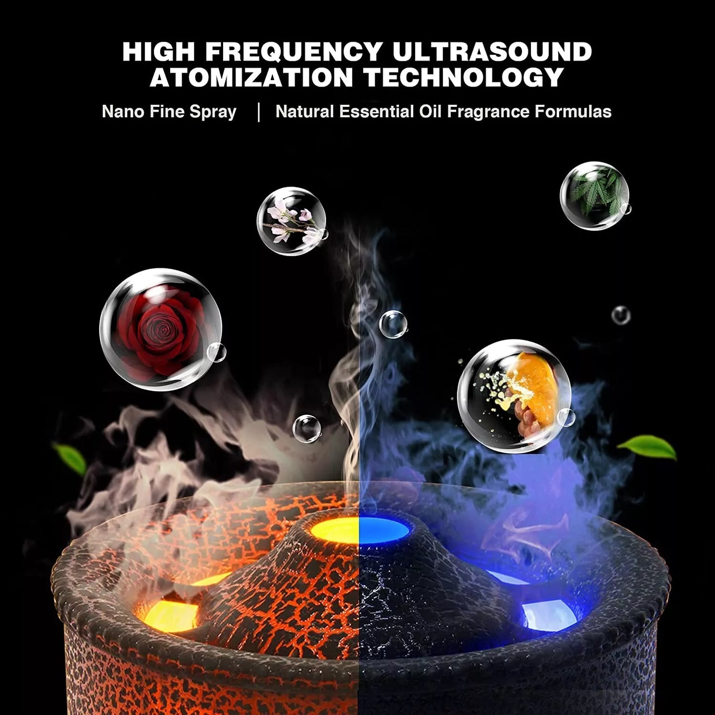 Essential Oil Volcano Diffuser and Humidifier with 2 Settings and Auto-Off Feature