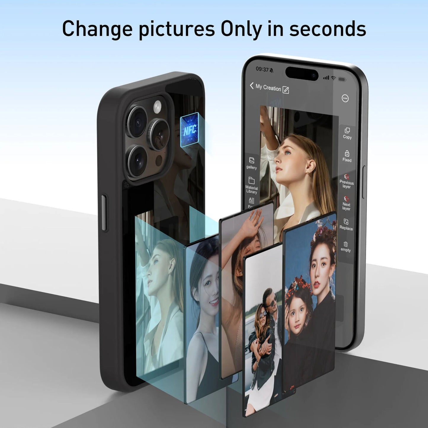 Customizable Phone Case with E Ink Screen Display, NFC, and DIY Picture Option for iPhone