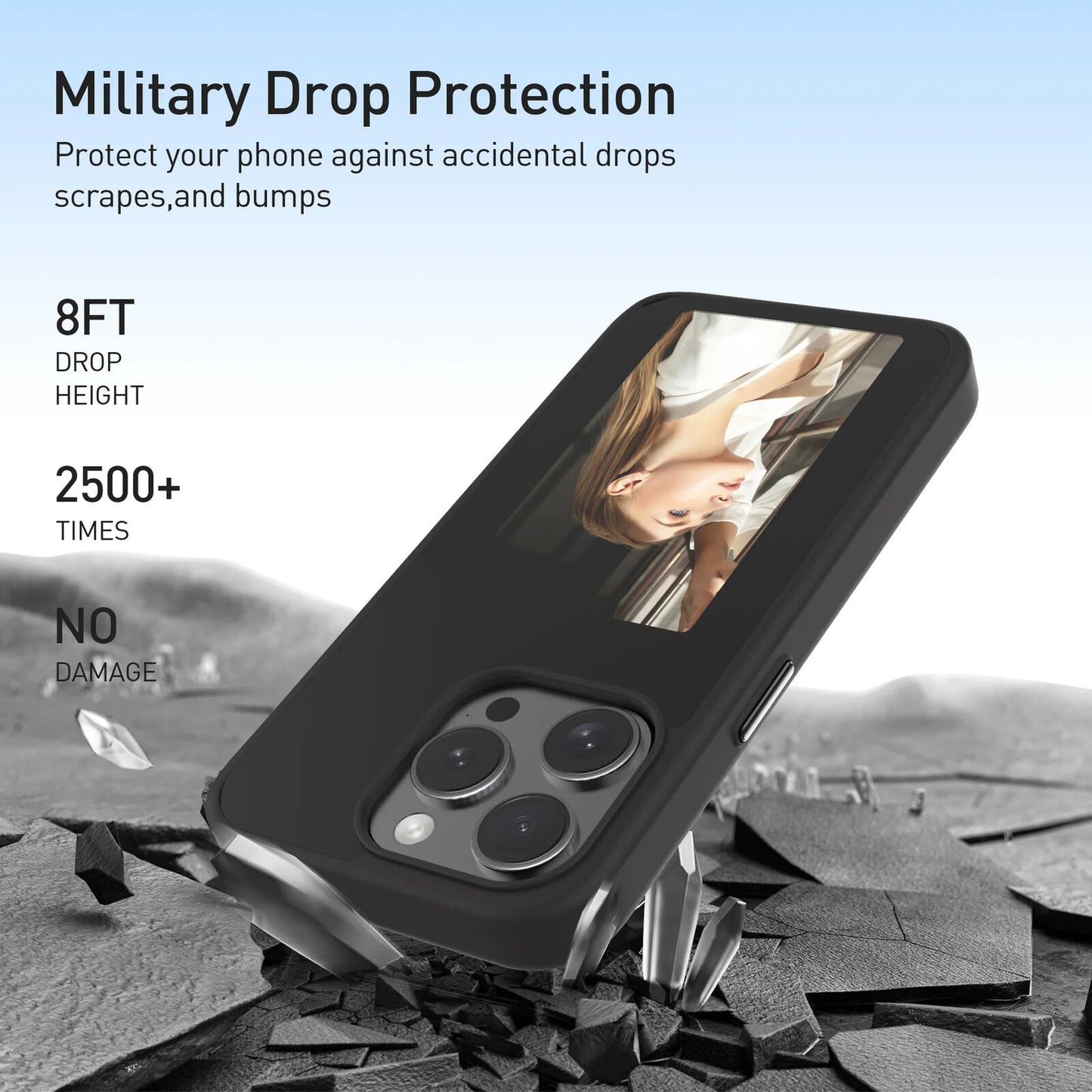 Customizable Phone Case with E Ink Screen Display, NFC, and DIY Picture Option for iPhone
