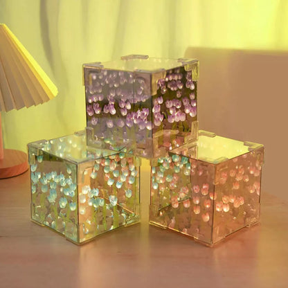 Flower Lampara De Tulipanes DIY Tulip Night Light Cube Mirror Lamp Home Decor