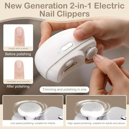 Automatic Nail Clipper Electric Trimmer Polisher 2 in 1 Portable White