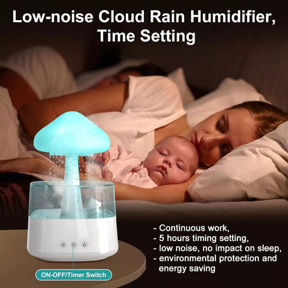 7-Color Cloud Rain Humidifier with Night Light and Aromatherapy Essential Oil Diffuser