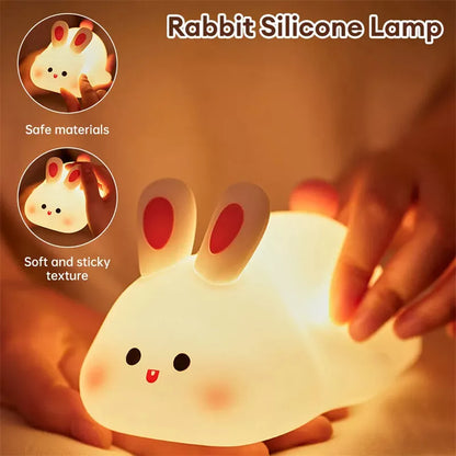 Big Face Rabbit LED Bunny Night Light Touch Sensor, Silicone Bedside Lamp