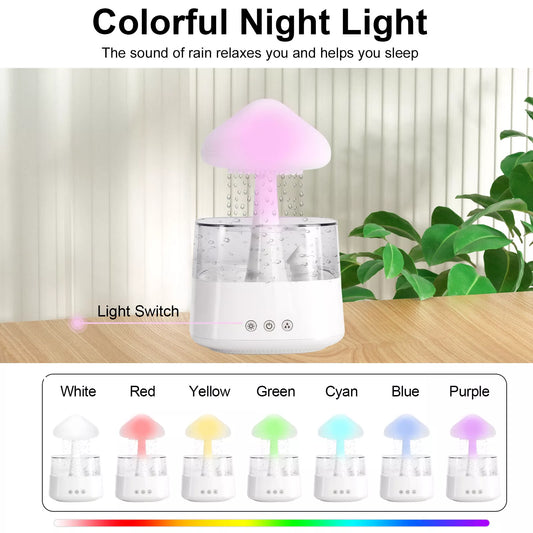 7-Color Cloud Rain Humidifier with Night Light and Aromatherapy Essential Oil Diffuser