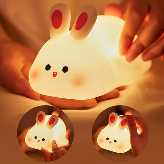 Big Face Rabbit LED Bunny Night Light Touch Sensor, Silicone Bedside Lamp