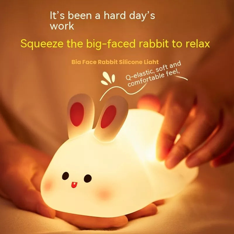 Big Face Rabbit LED Bunny Night Light Touch Sensor, Silicone Bedside Lamp