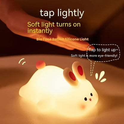 Big Face Rabbit LED Bunny Night Light Touch Sensor, Silicone Bedside Lamp