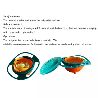 Baby Kids Feeding Bowl Magic 360° Rotary Gyro Bowl Spill-Proof Balance Baby Bowl