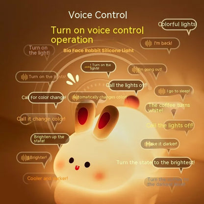 Big Face Rabbit LED Bunny Night Light Touch Sensor, Silicone Bedside Lamp