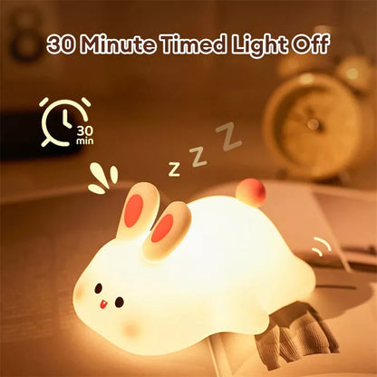 Big Face Rabbit LED Bunny Night Light Touch Sensor, Silicone Bedside Lamp