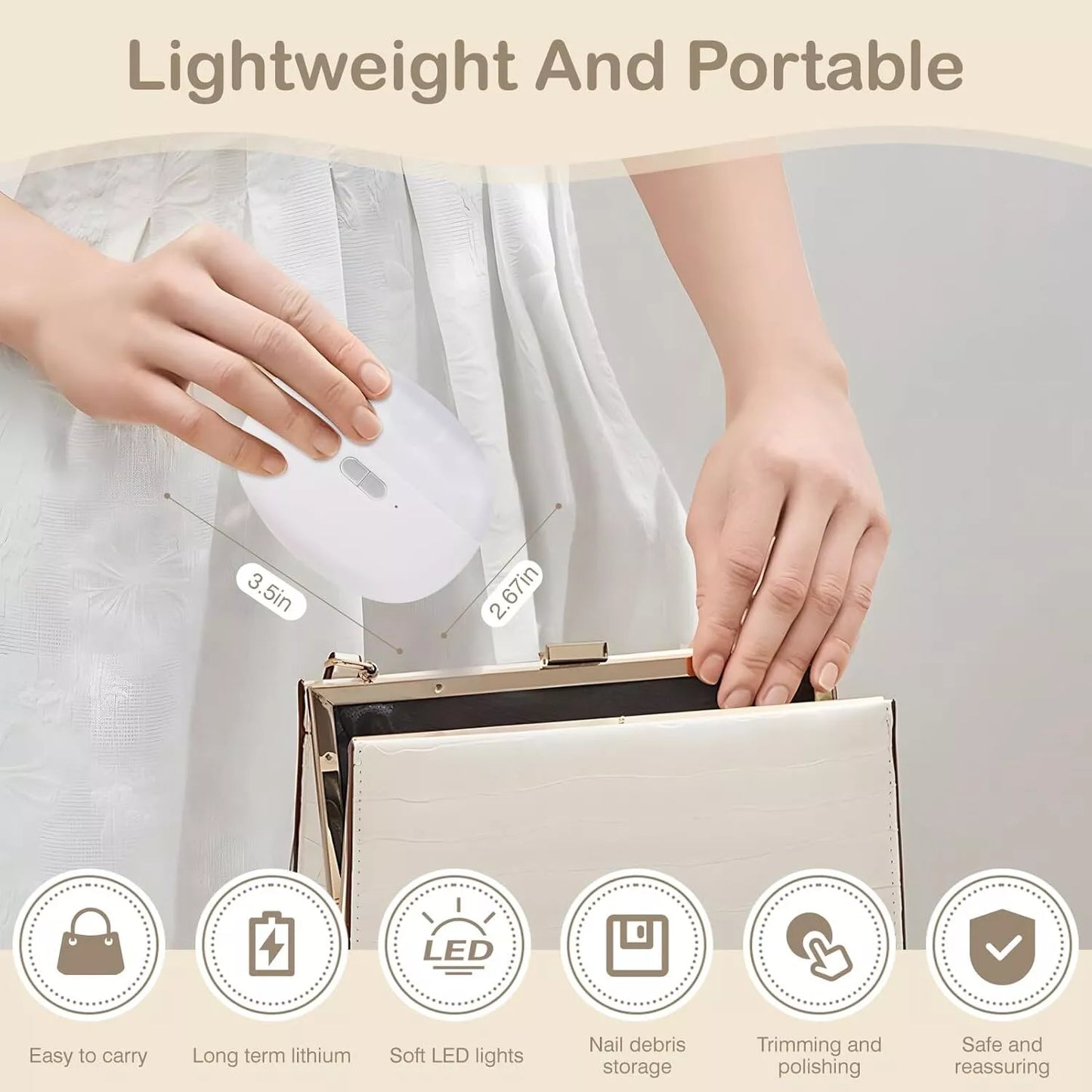 Automatic Nail Clipper Electric Trimmer Polisher 2 in 1 Portable White