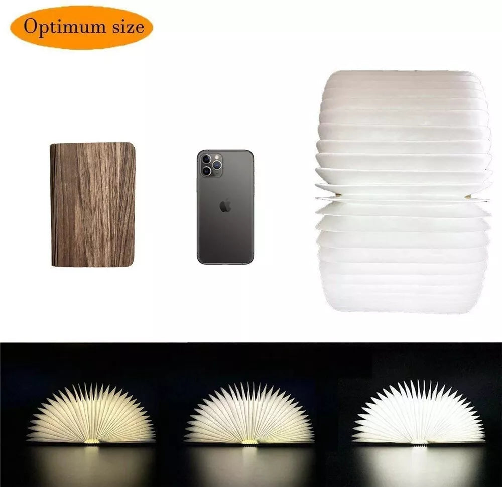 Portable Folding Wooden Book Lamp USB Rechargeable Desk Night Light New