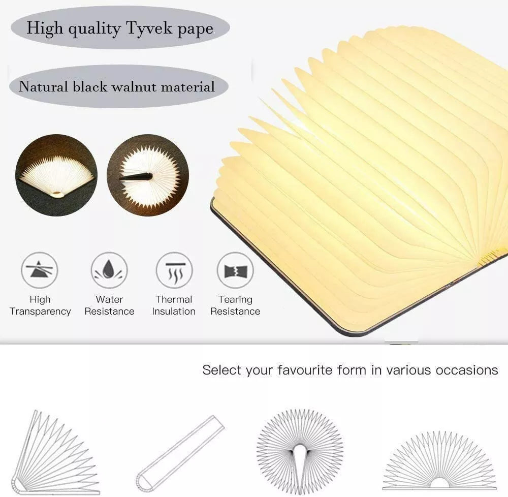 Portable Folding Wooden Book Lamp USB Rechargeable Desk Night Light New