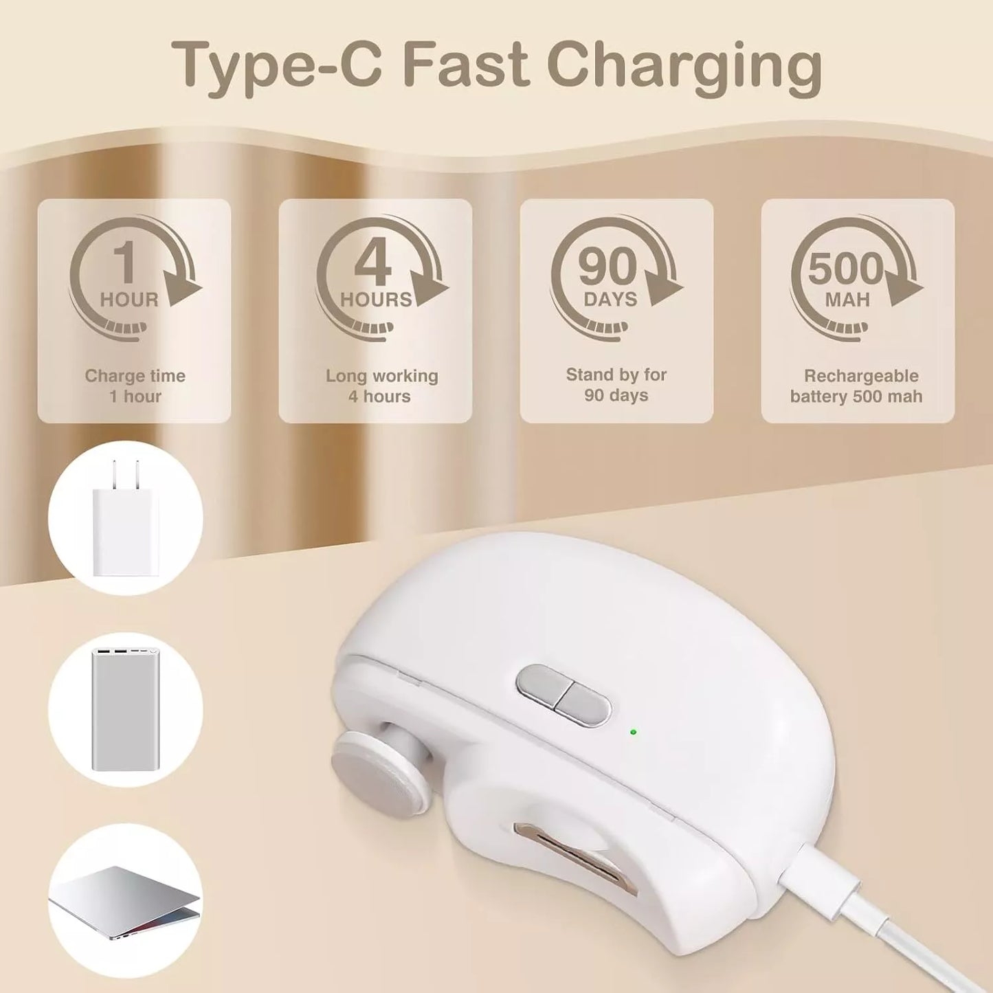 Automatic Nail Clipper Electric Trimmer Polisher 2 in 1 Portable White