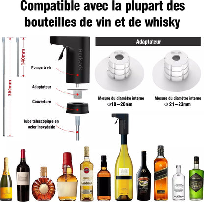 Redsack Wine Dispenser Electric Decanter Aerator Whiskey Pourer Pump Black