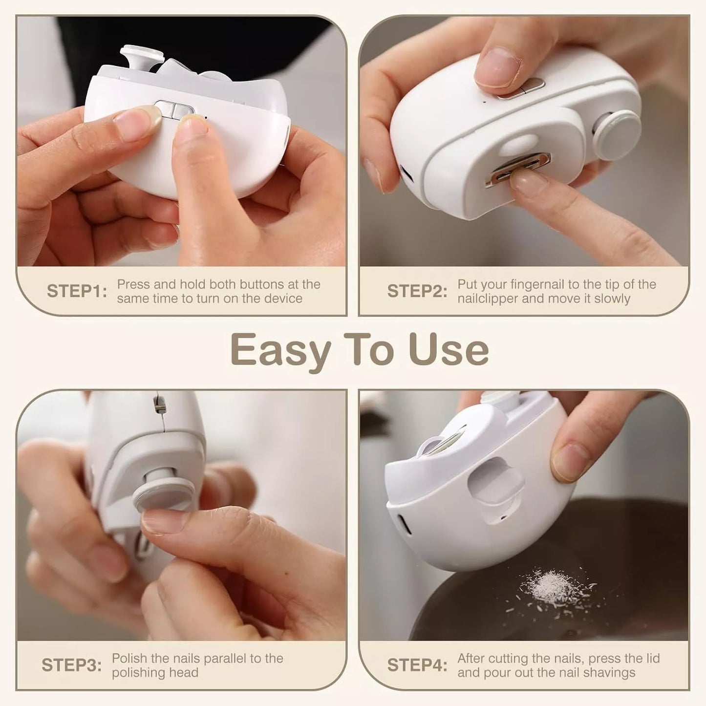 Automatic Nail Clipper Electric Trimmer Polisher 2 in 1 Portable White