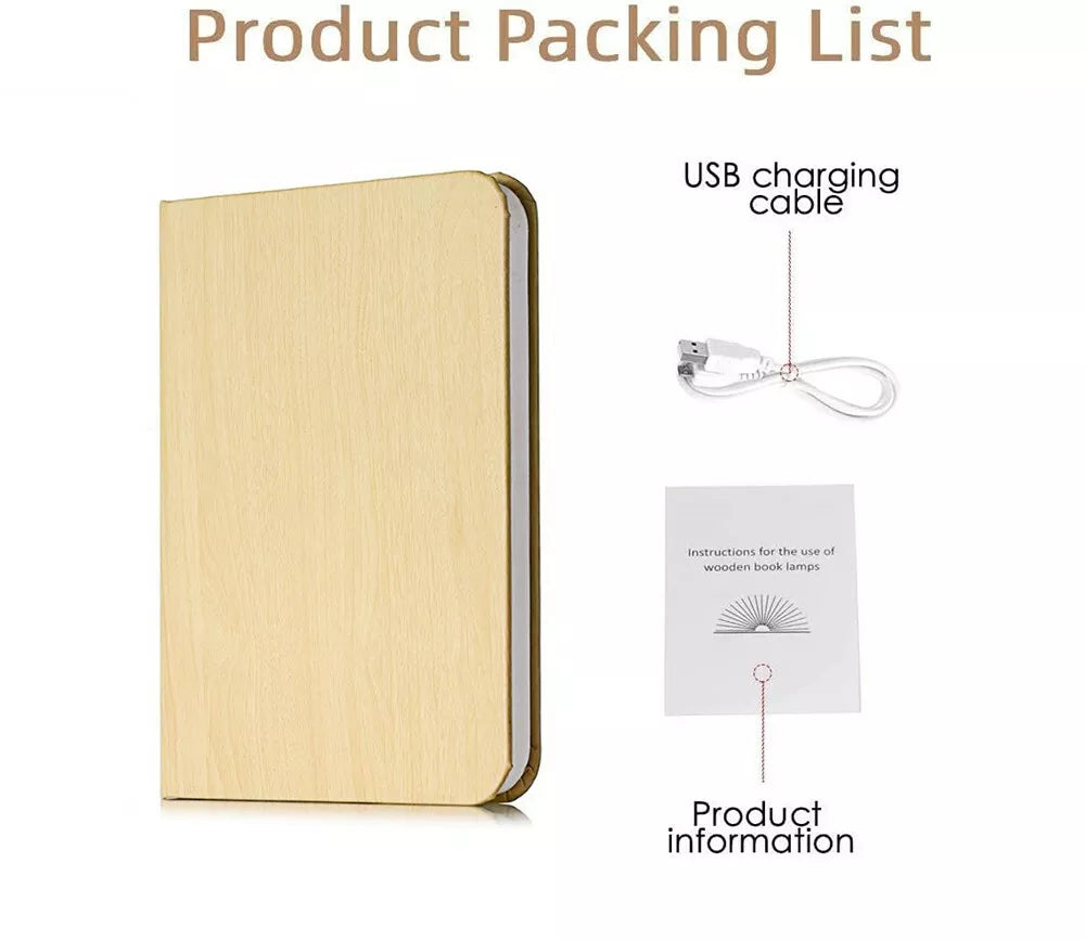 Portable Folding Wooden Book Lamp USB Rechargeable Desk Night Light New