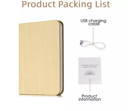 Portable Folding Wooden Book Lamp USB Rechargeable Desk Night Light New