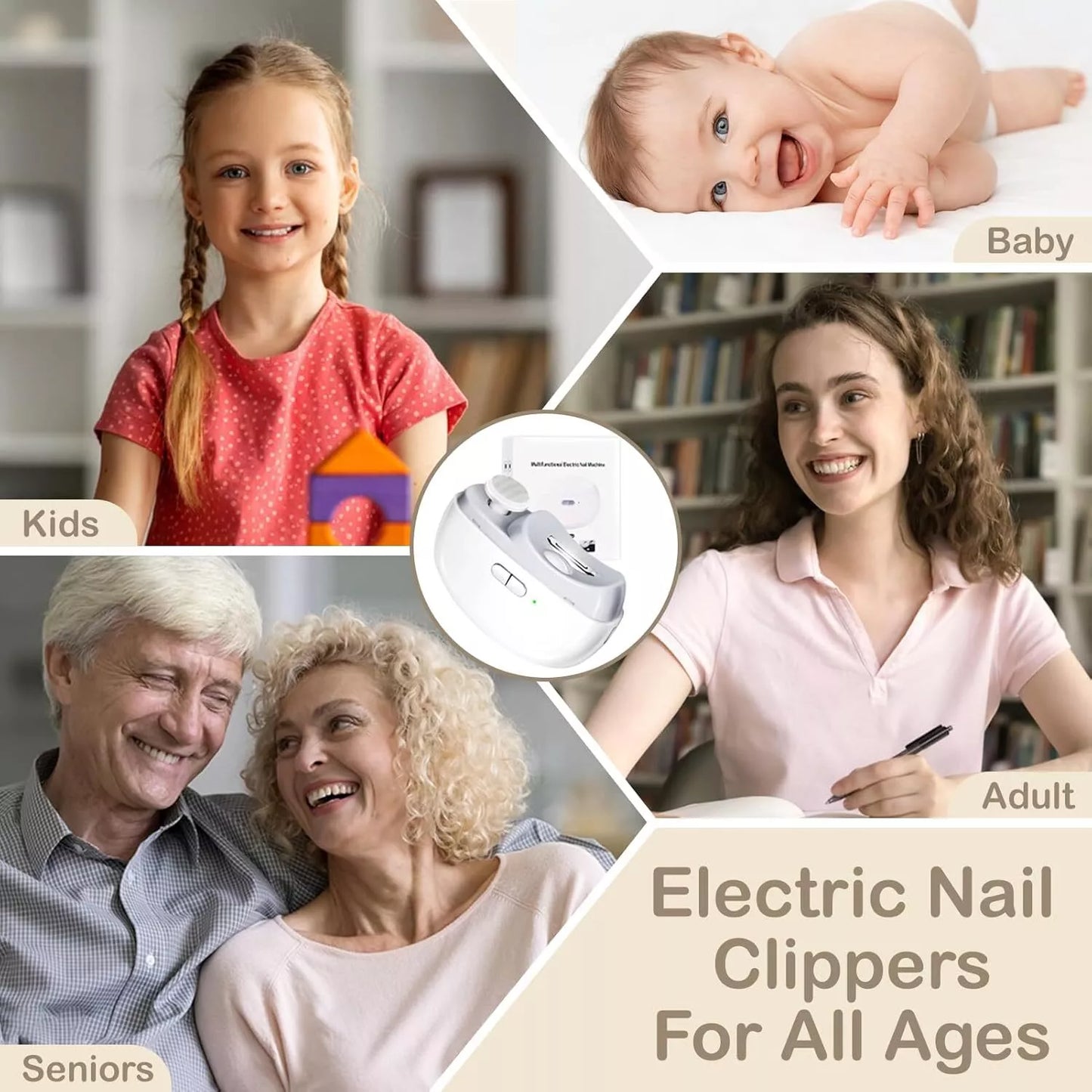 Automatic Nail Clipper Electric Trimmer Polisher 2 in 1 Portable White