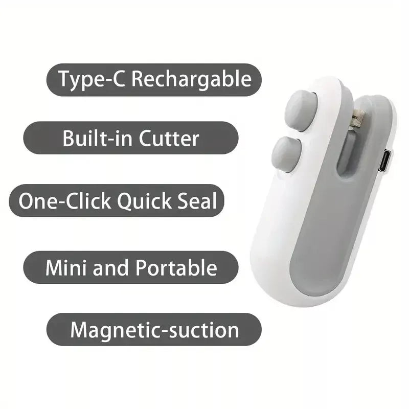 Mini SnacksBag Sealer Rechargeable 2 in 1 Bag Heat Sealer with Cutter for Chip