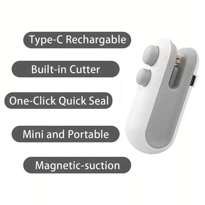 Mini SnacksBag Sealer Rechargeable 2 in 1 Bag Heat Sealer with Cutter for Chip