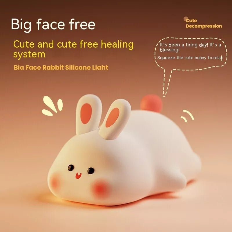 Big Face Rabbit LED Bunny Night Light Touch Sensor, Silicone Bedside Lamp