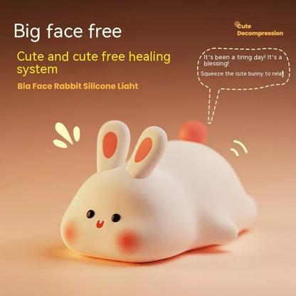 Big Face Rabbit LED Bunny Night Light Touch Sensor, Silicone Bedside Lamp