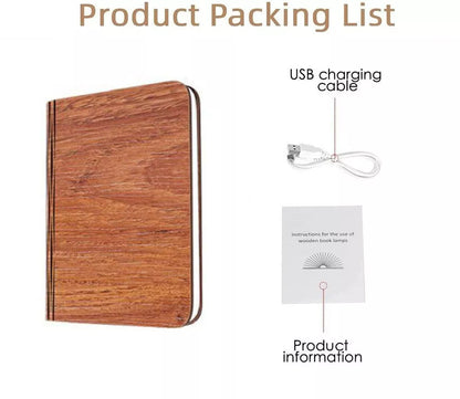 Portable Folding Wooden Book Lamp USB Rechargeable Desk Night Light New