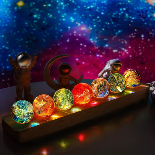 7 Chakra Healing Spheres with LED Wooden Stand