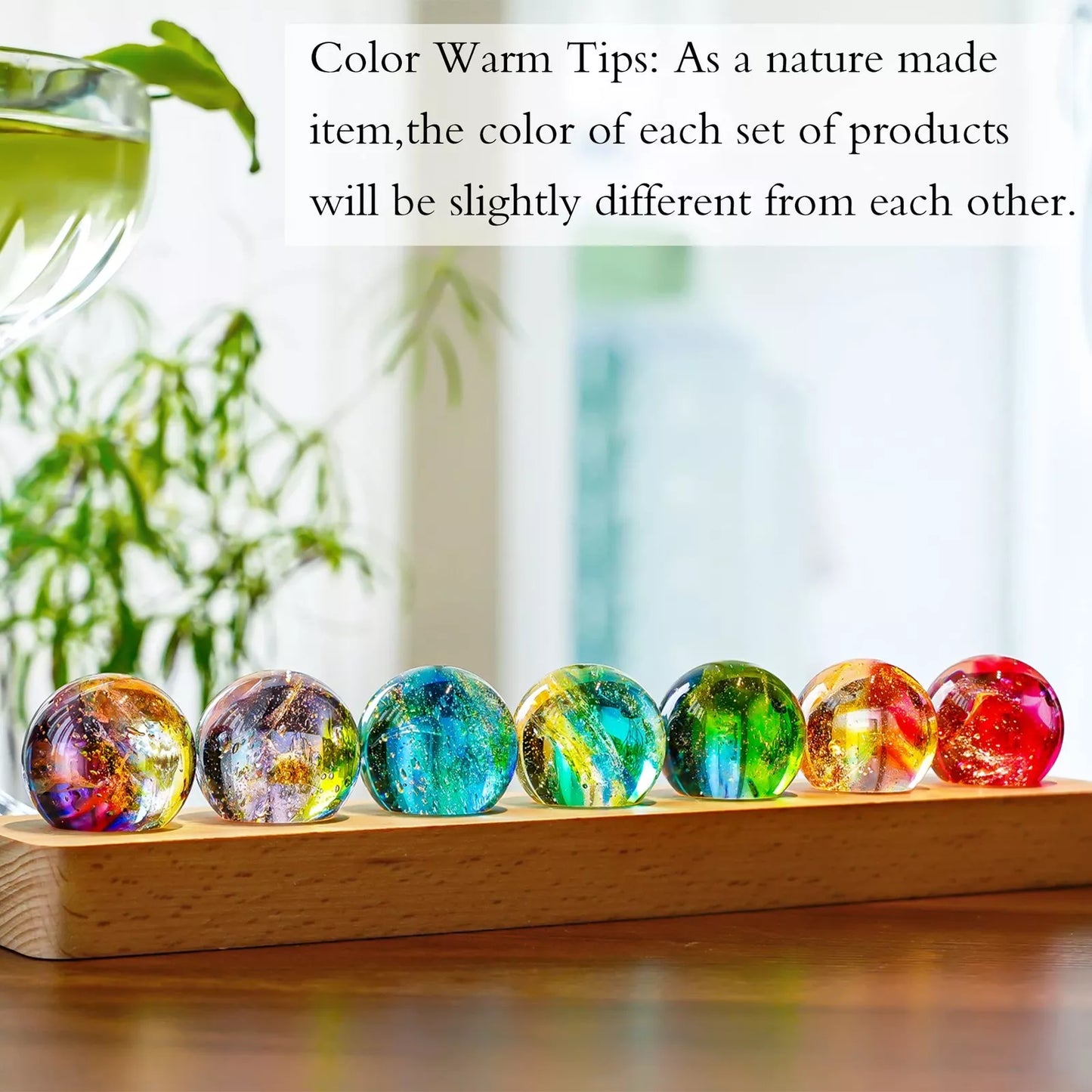 7 Chakra Healing Spheres with LED Wooden Stand