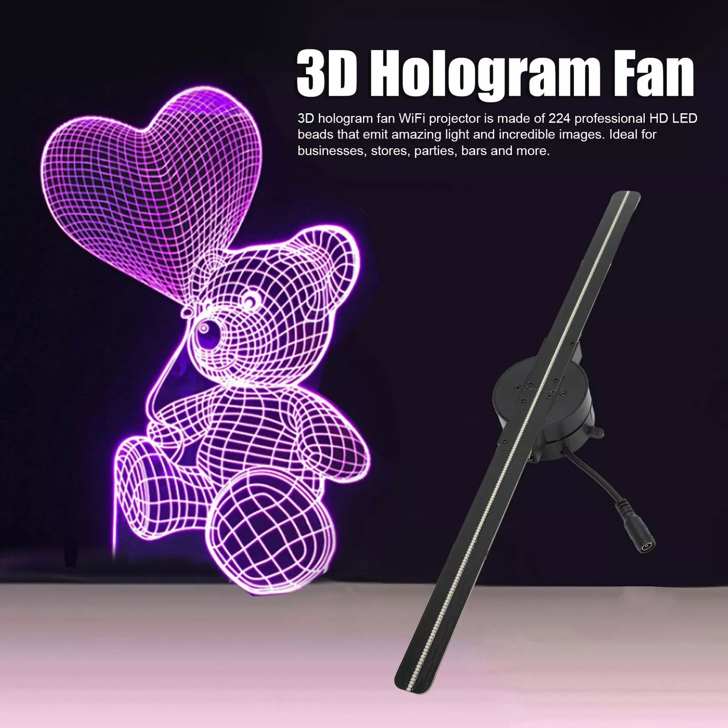 3D Hologram Fan 224 LED Light Beads High Resolution 3D WiFi Advertising Player