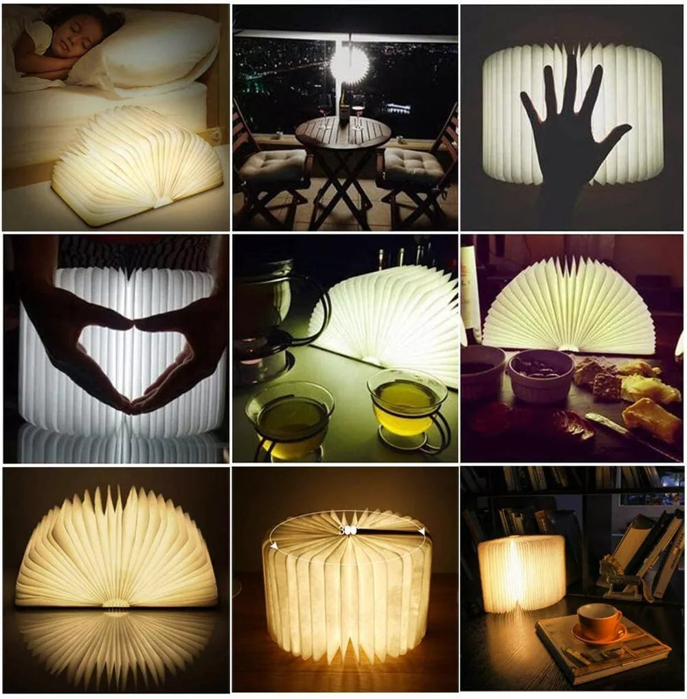 Portable Folding Wooden Book Lamp USB Rechargeable Desk Night Light New