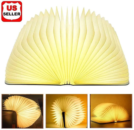 Portable Folding Wooden Book Lamp USB Rechargeable Desk Night Light New