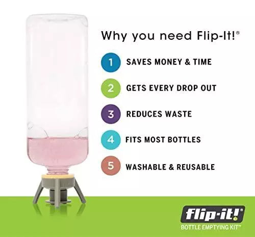 Flip-It! Bottle Emptying Kit - Turn Bottle Upside Down to Extract Every Last Drop